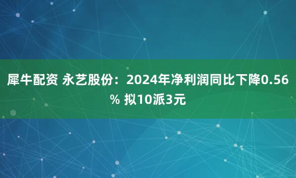 犀牛配资 永艺股份：2024年净利润同比下降0.56% 拟10派3元
